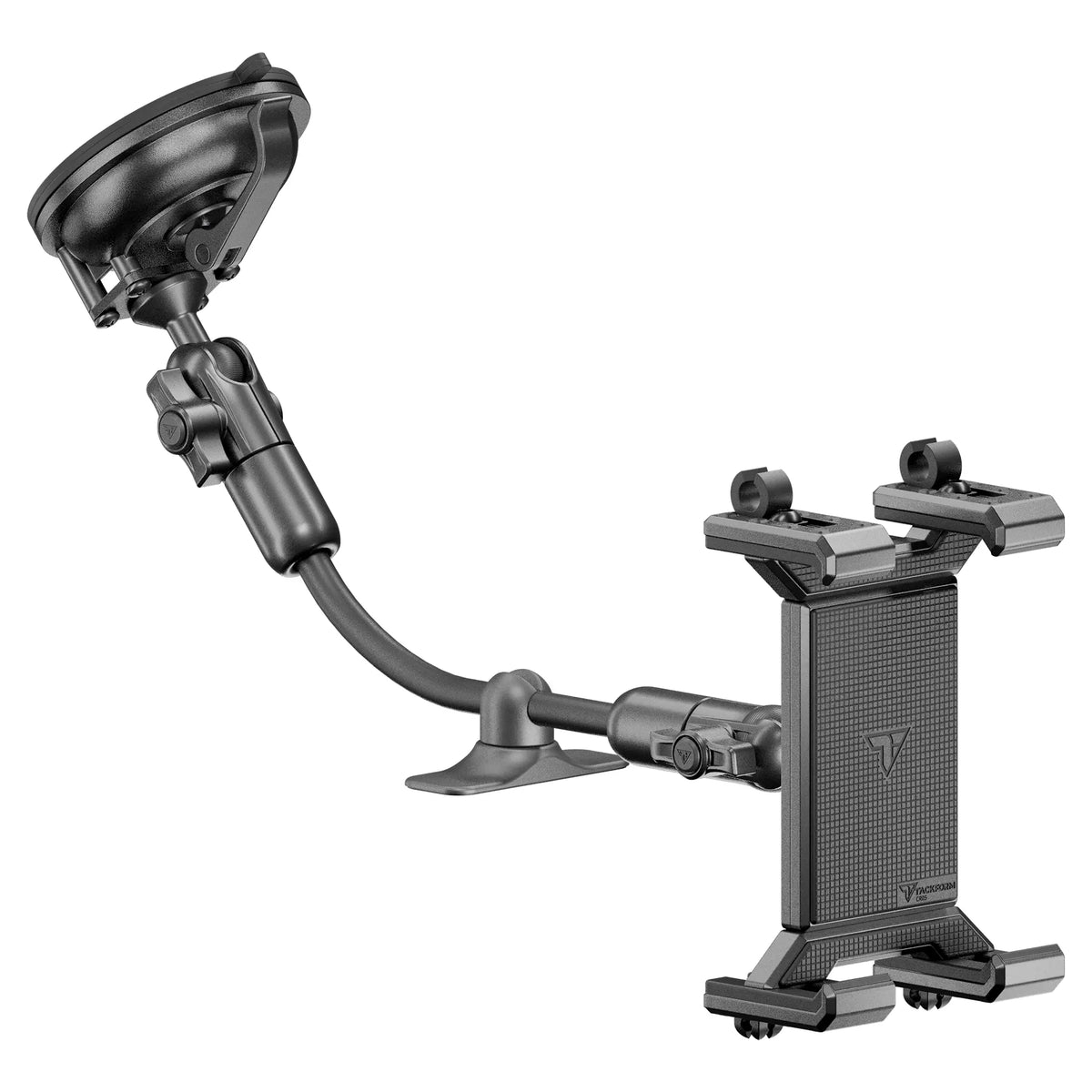 Tackform windshield suction cup mount with SLATE metal tablet cradle, universal fit