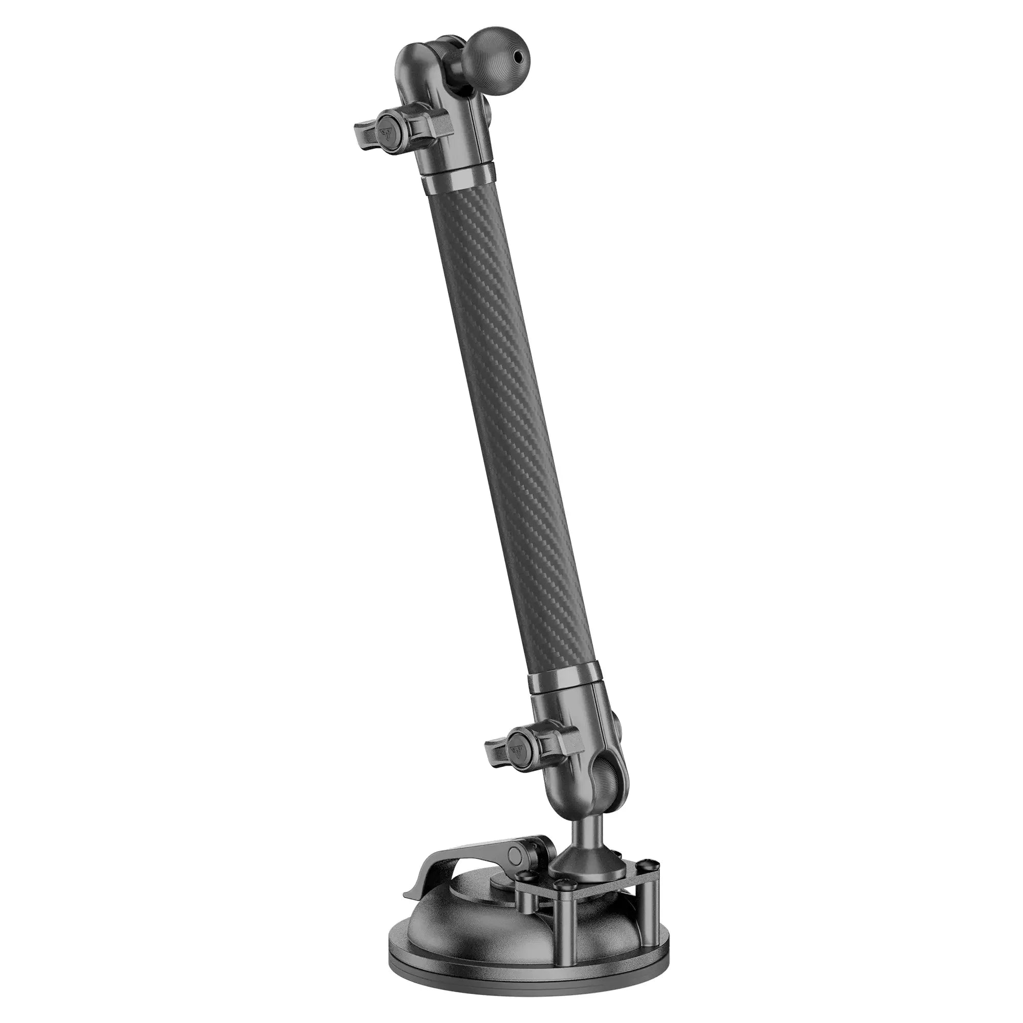 Adjustable carbon fiber mounting arm with suction cup base for vehicle accessories