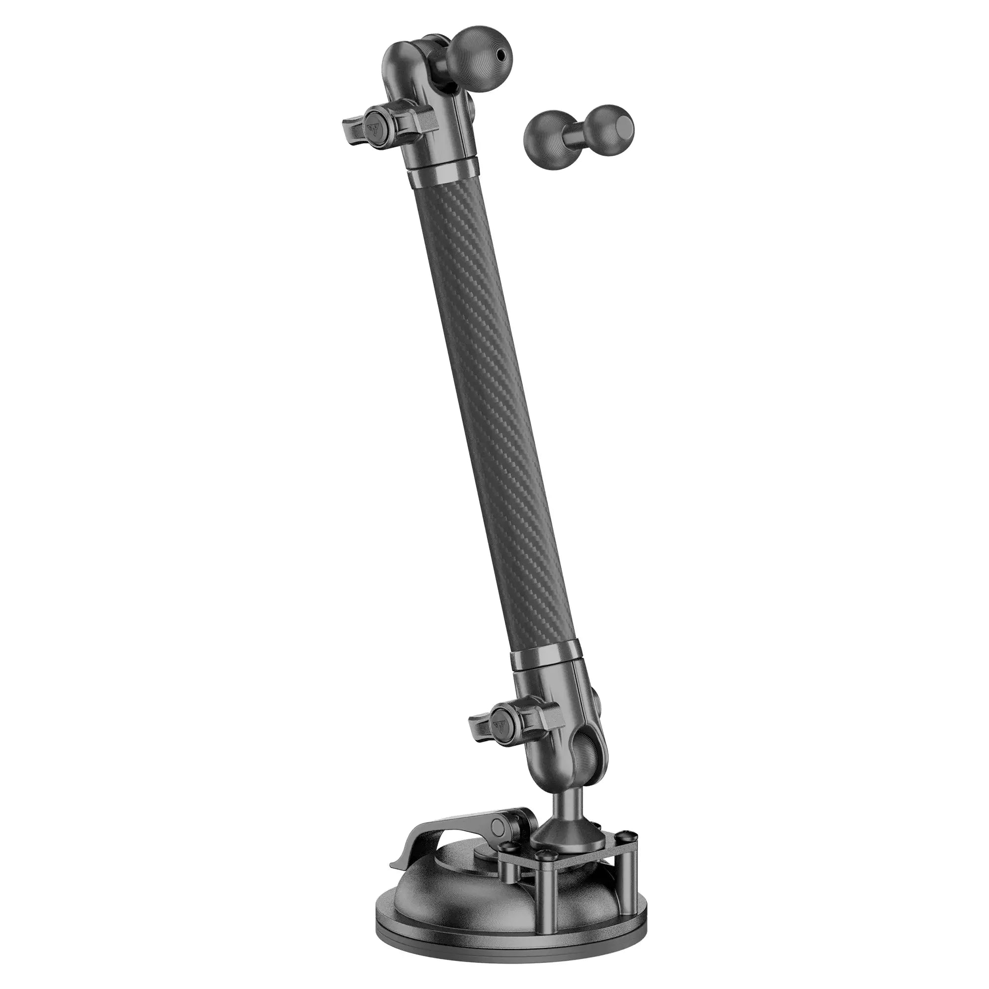 Heavy-duty adjustable vehicle accessory mount with carbon fiber arm and suction base
