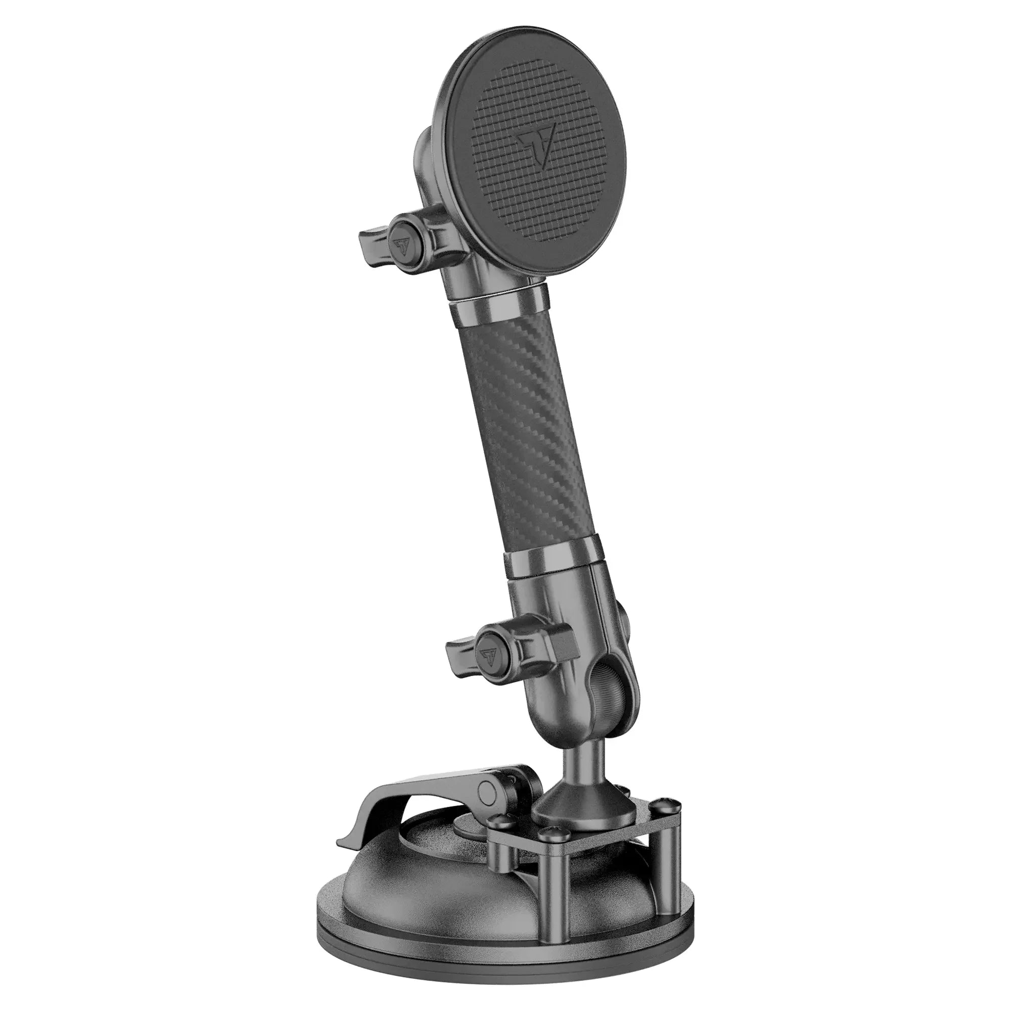 Heavy-duty adjustable suction cup vehicle mount with carbon fiber arm for off-road adventures