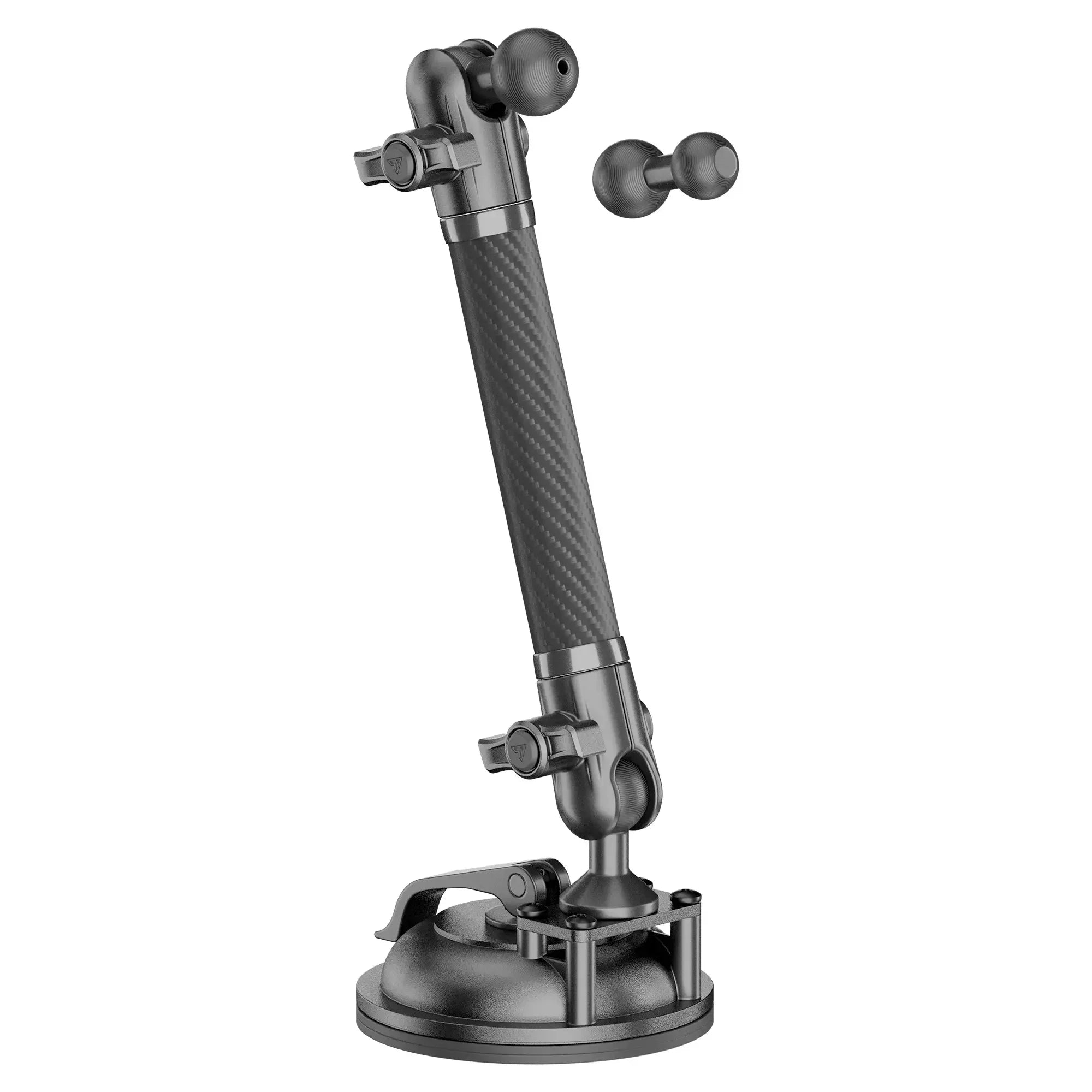 Adjustable carbon fiber mounting arm with suction cup base for off-road vehicle accessories