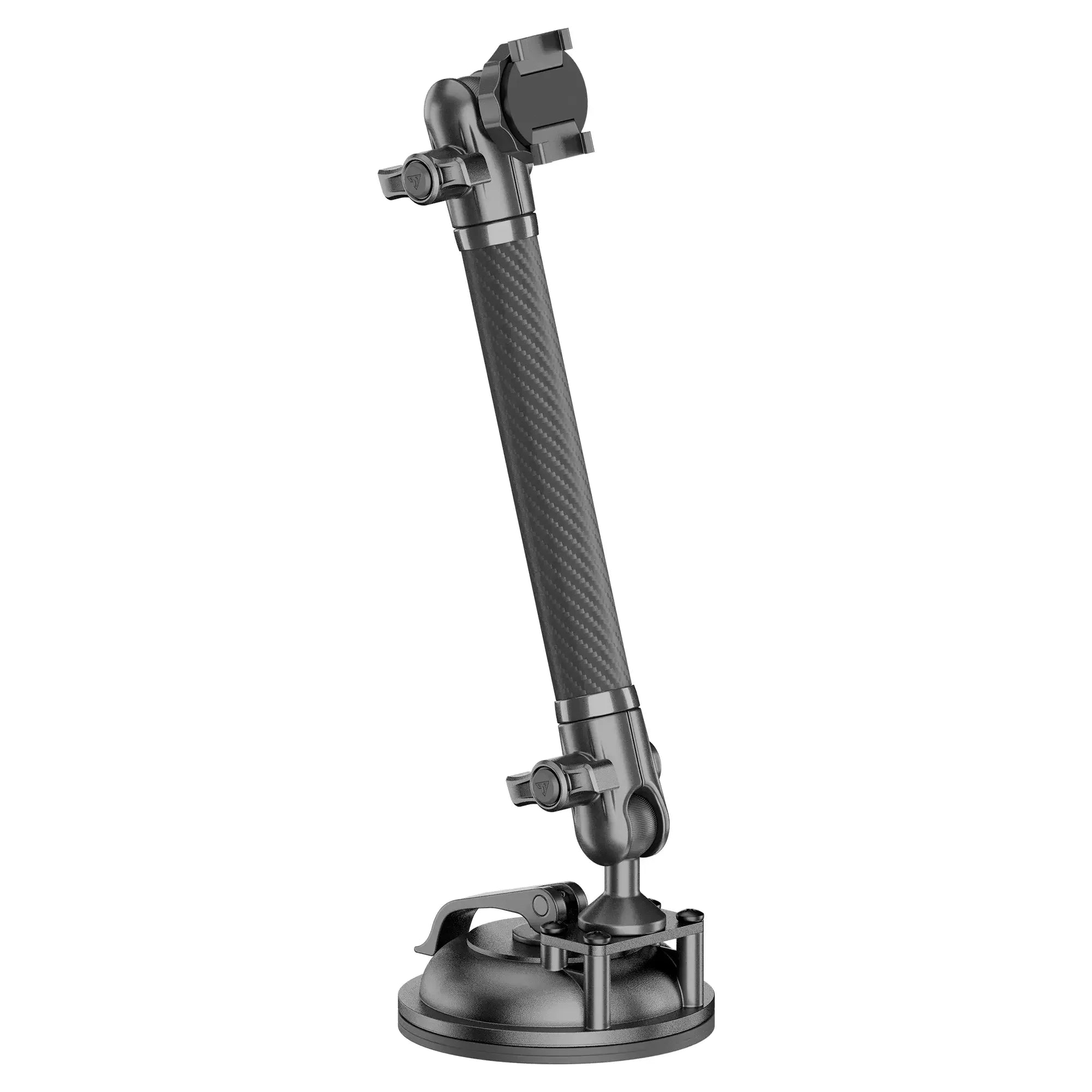 Adjustable carbon fiber mount with suction base for vehicle accessories and overlanding gear