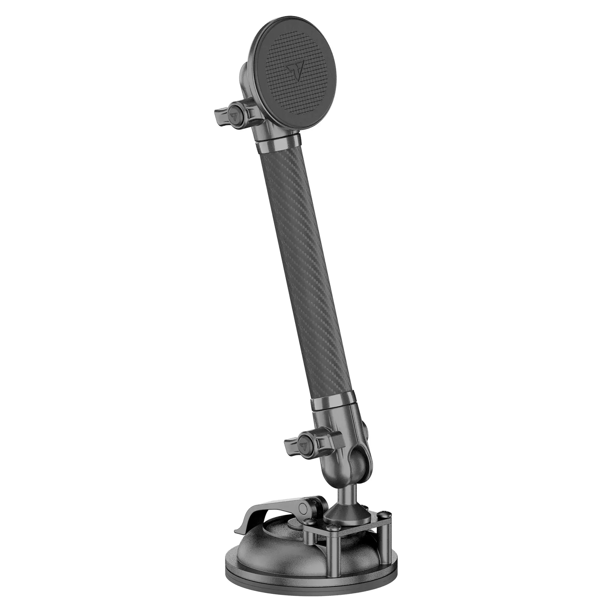 Heavy duty adjustable magnetic car mount with suction base and carbon fiber arm