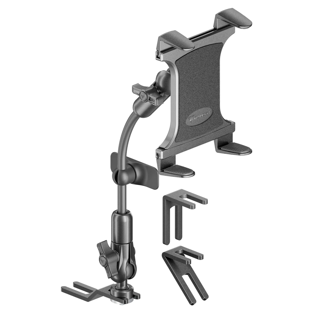 Tackform seat rail floor bolt mount with composite tablet holder for universal fit