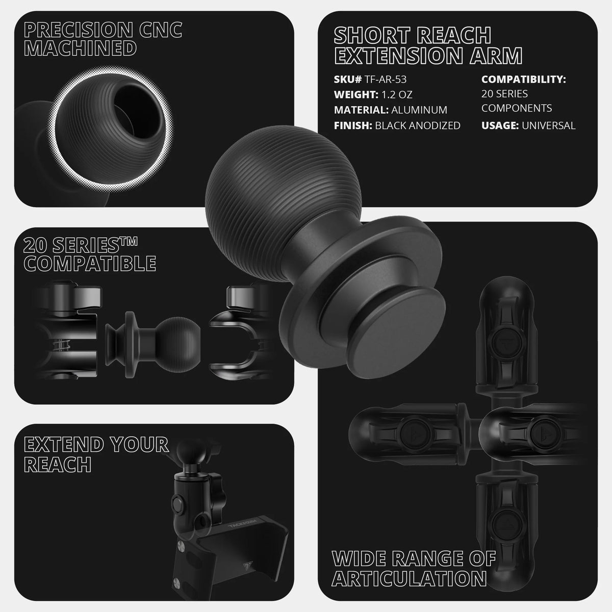 Tackform 20mm ball to flange arm for universal fit