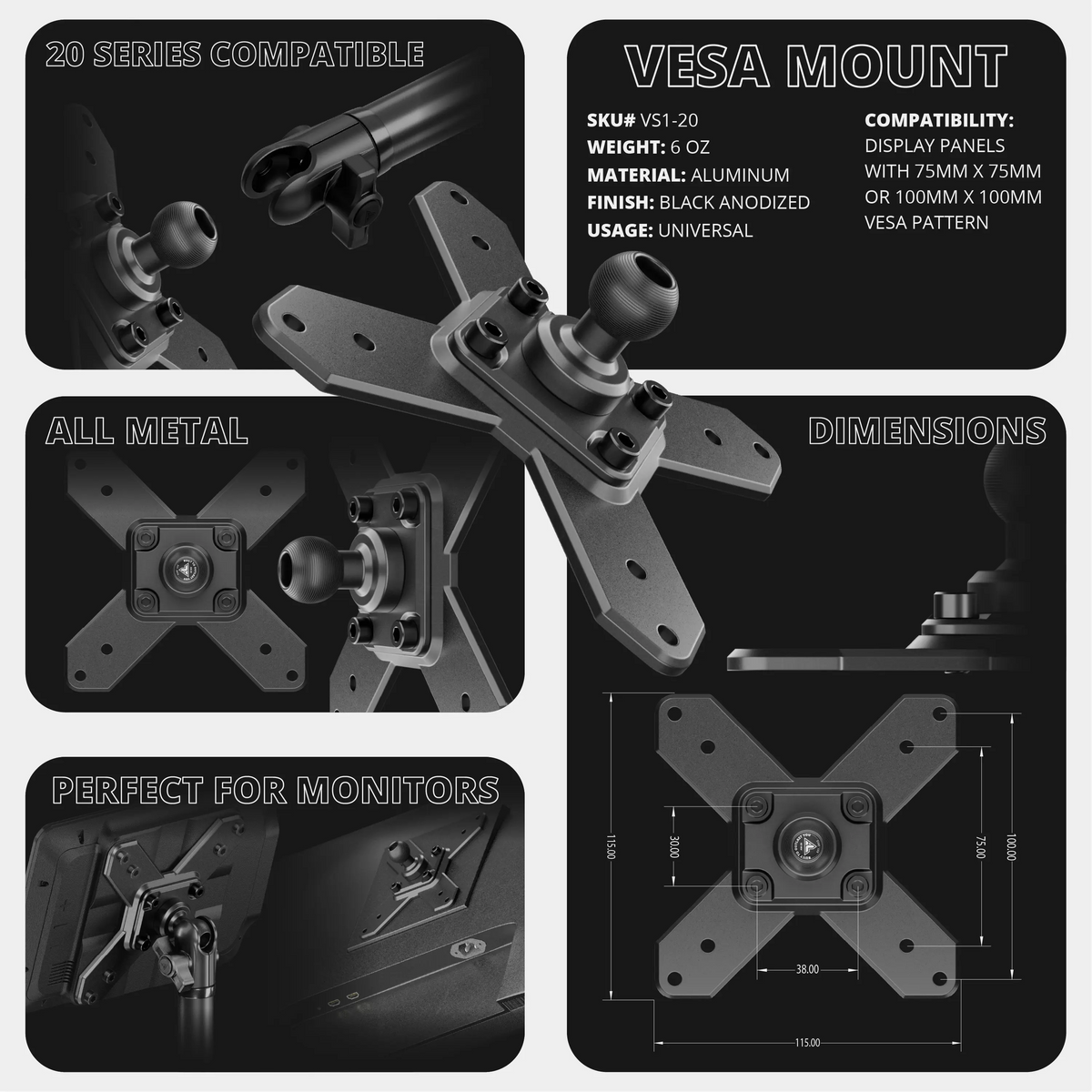 Tackform VESA 75 and 100 holder for universal fit