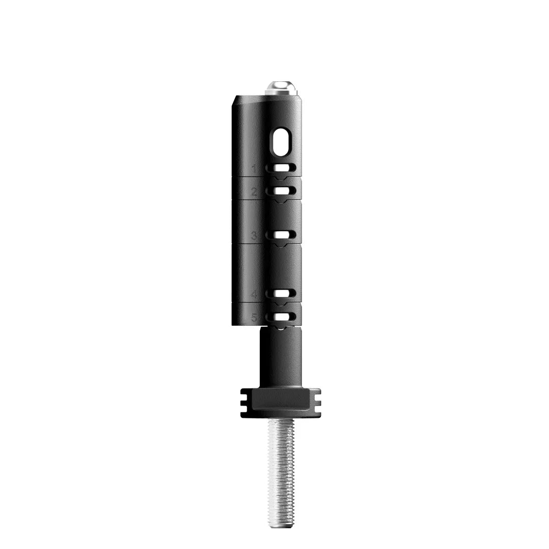 Black universal mounting pin for off-road recovery boards, threaded bolt and slots visible