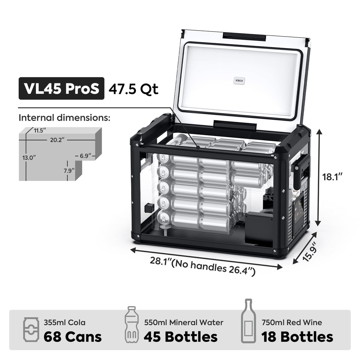 ICECO VL45ProS 47QT single zone 12V fridge freezer, universal fit