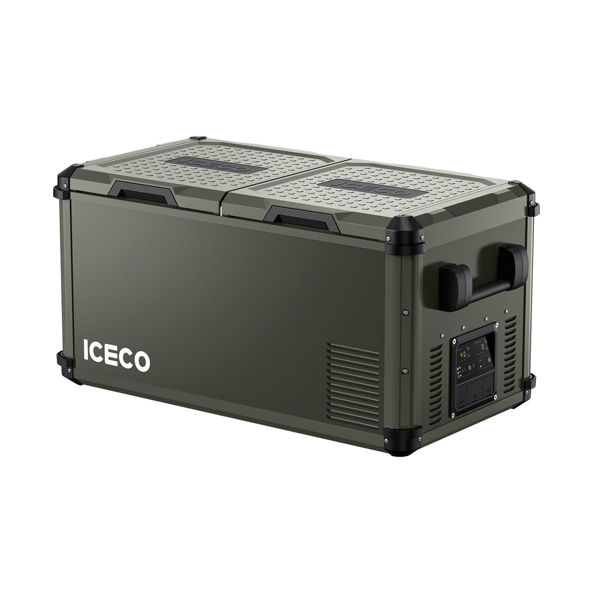 ICECO VL75ProD Gen II dual zone fridge freezer in olive