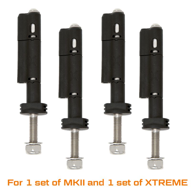 Set of four black overland roof rack mounting hardware bolts for Toyota and Jeep vehicles