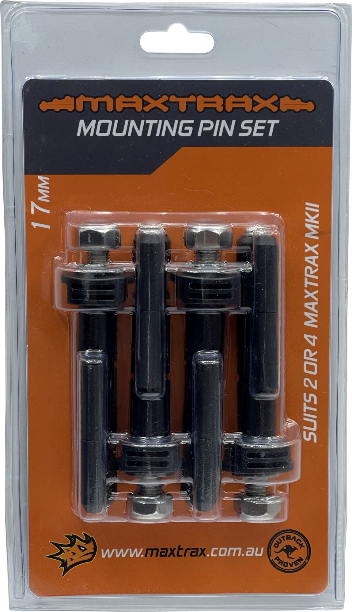 MAxTrax mounting pin set in retail packaging for off-road recovery board mounting