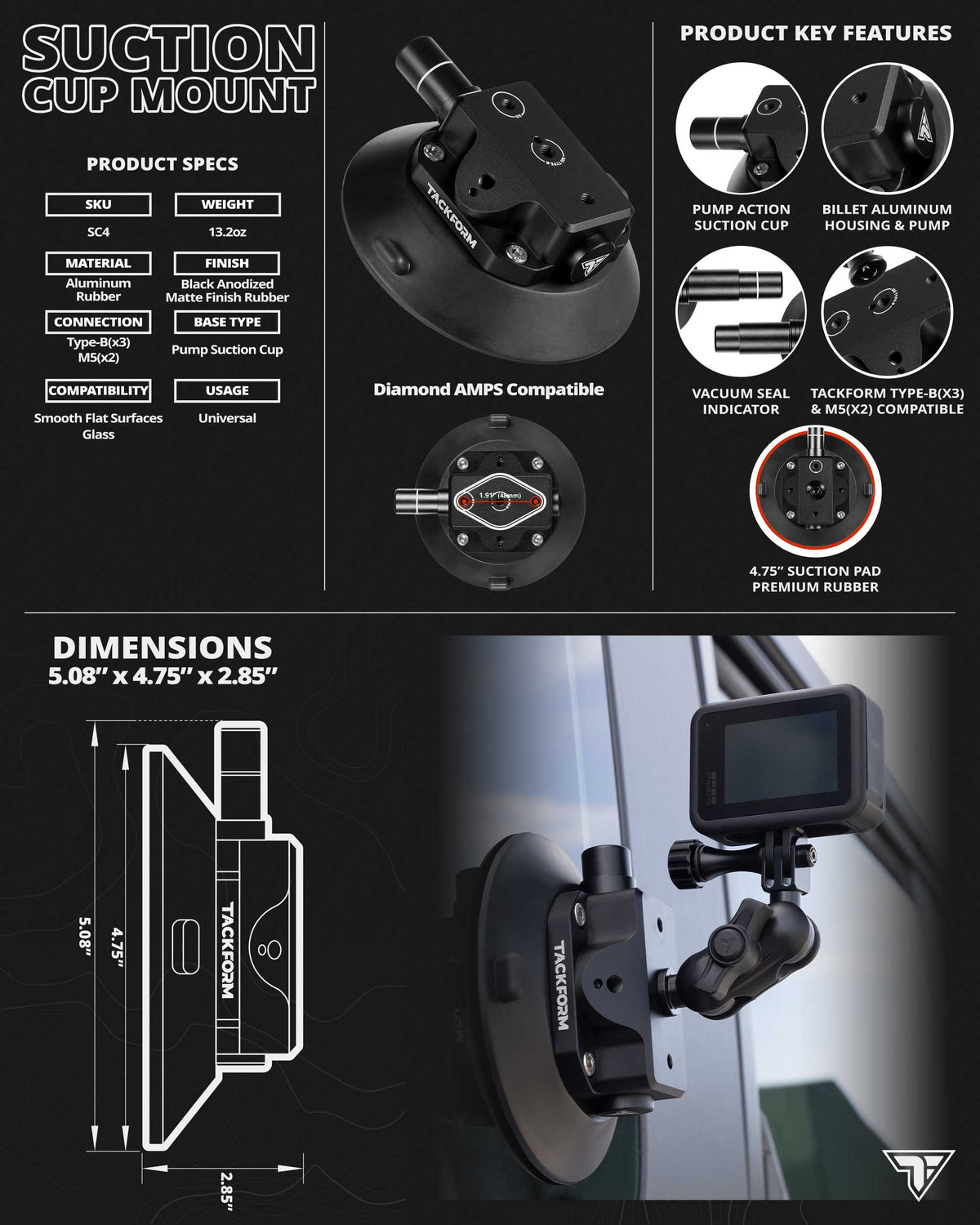 Tackform 4.75" pump suction cup for universal fit
