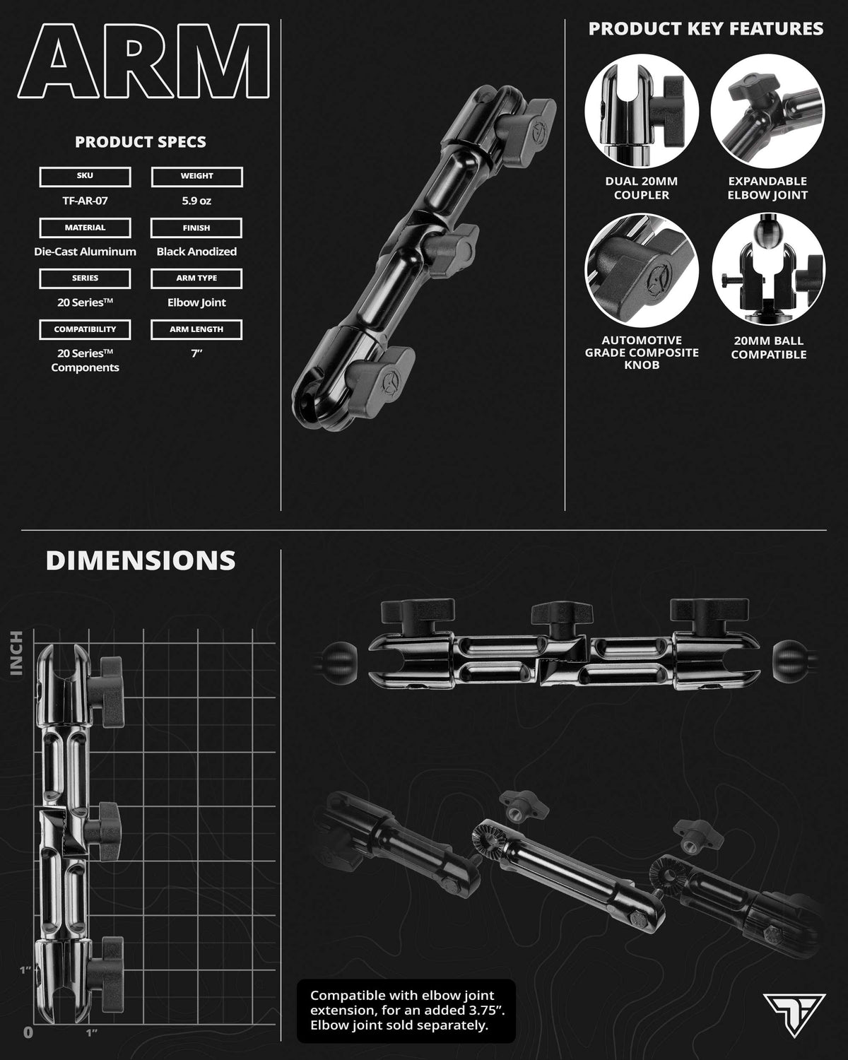 Tackform Fast Track semi truck mounting kit for Garmin and tablet with 7 inch arms