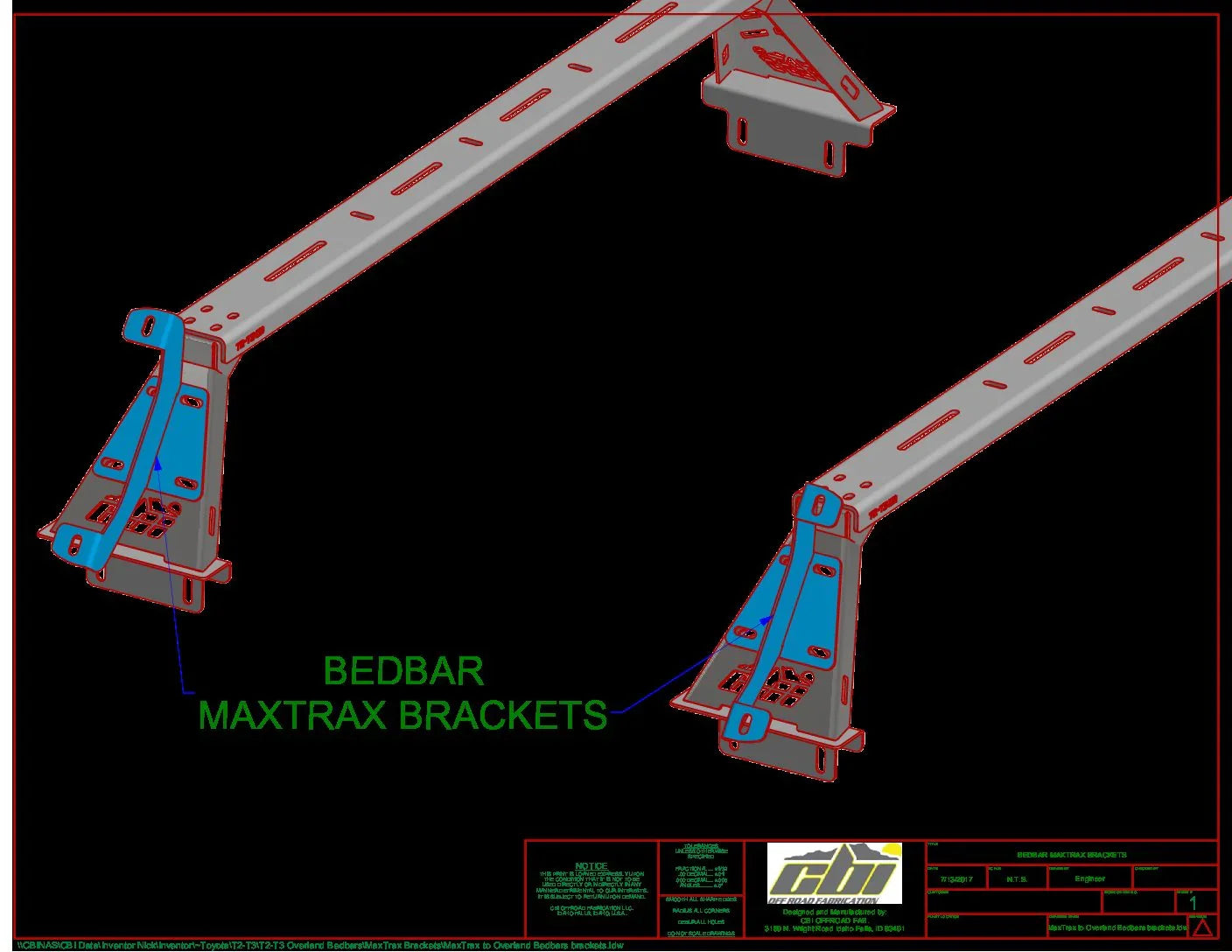 Bedbar MaxTrax brackets diagram for overlanding vehicle bed rack mounting system