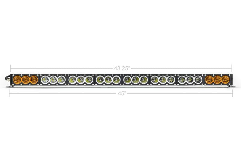 Modular LED light bar with amber and white lights, 45-inch wide for off-road vehicles