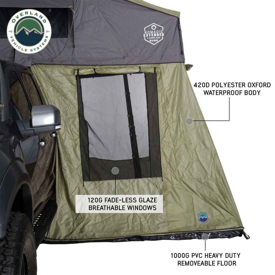 Overland Vehicle Systems HD Nomadic 3 Extended roof top tent annex with floor - view 4