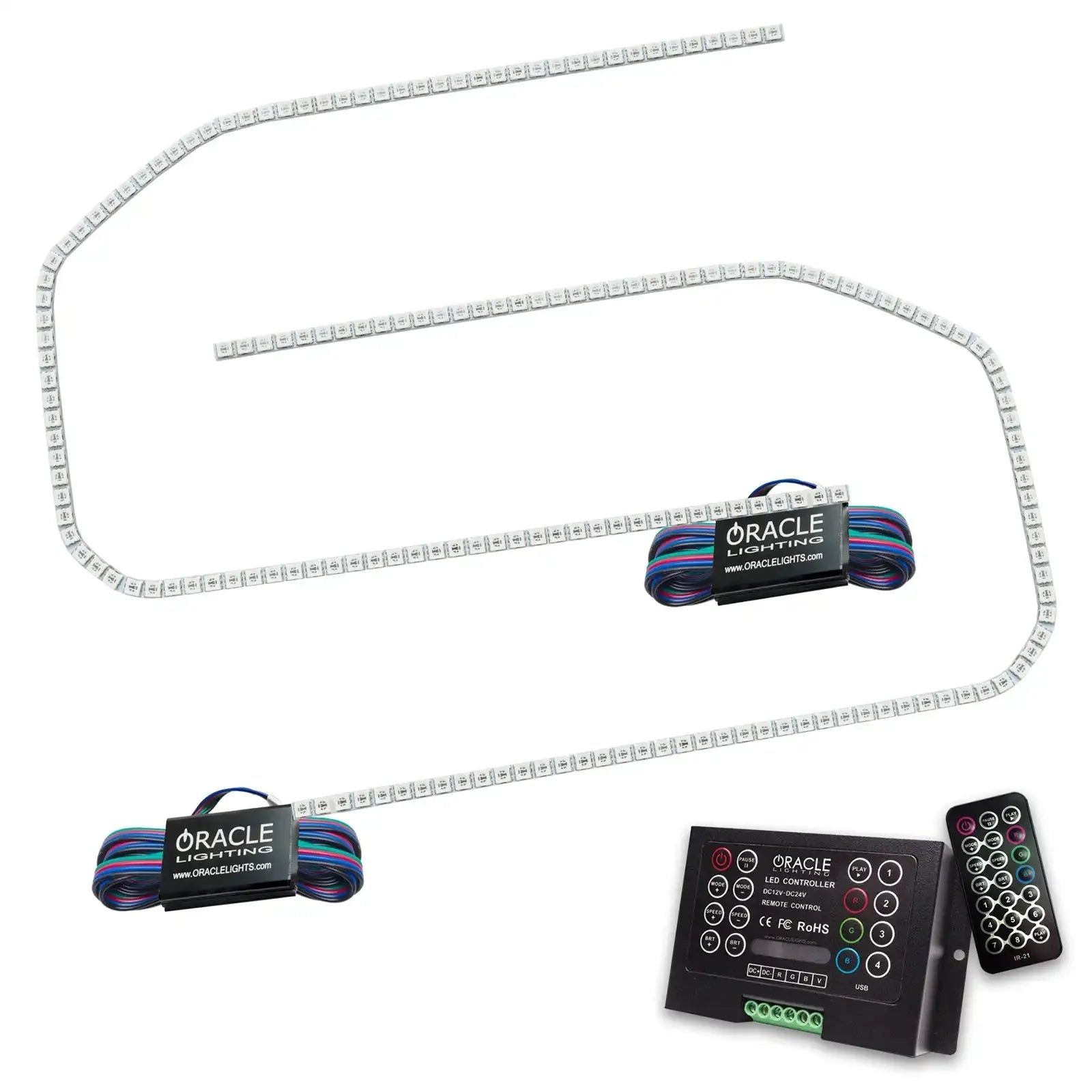 LED light strip kit with remote and controller for off-road vehicle interior or exterior
