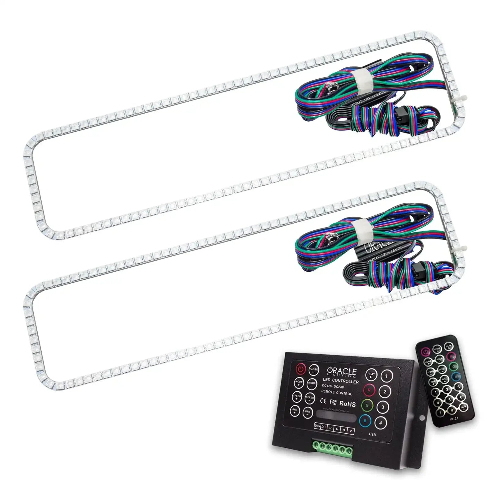 LED headlight halo kit with wiring, controller, and remote for off-road vehicles