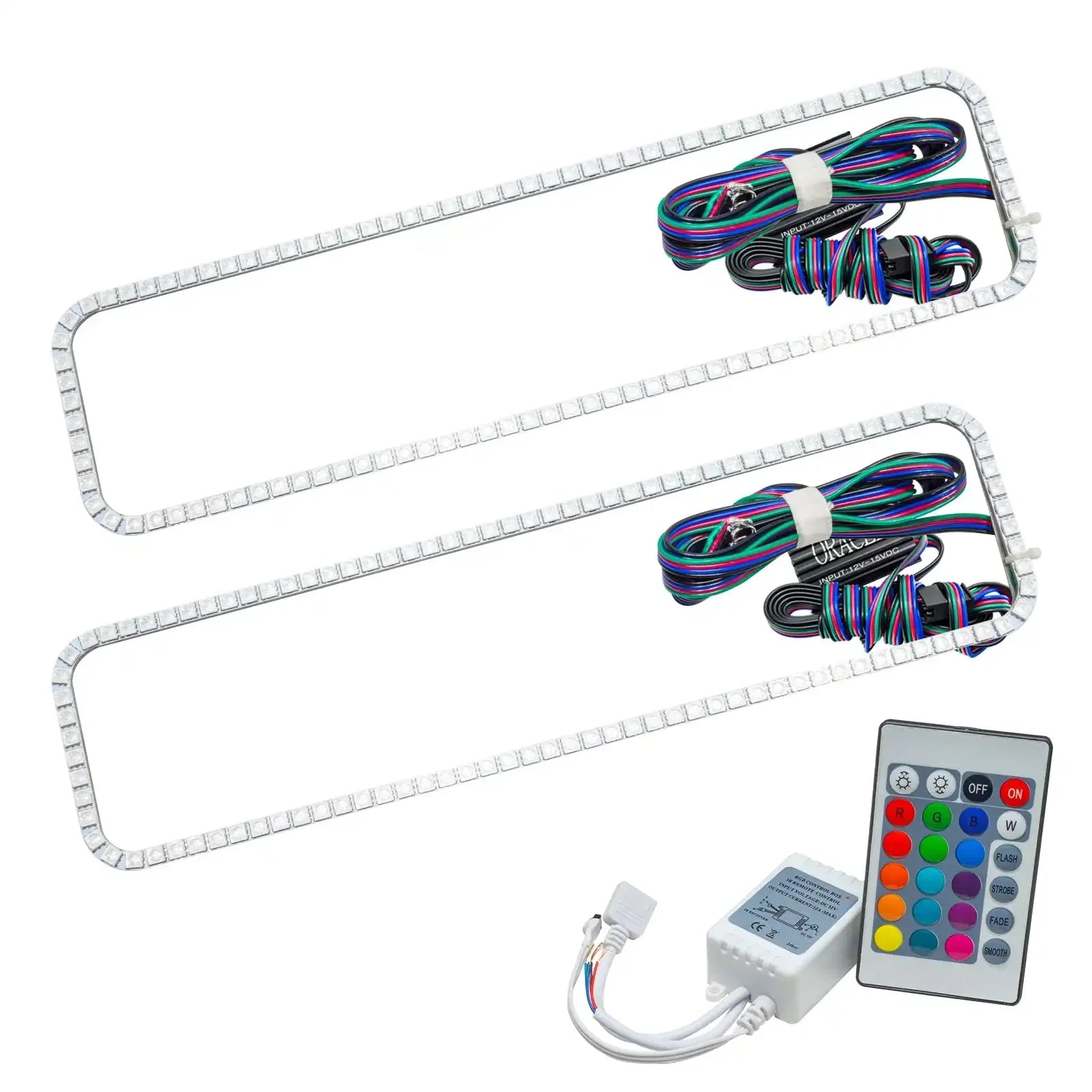 RGB LED headlight halo rings kit with remote and wiring for off-road vehicles