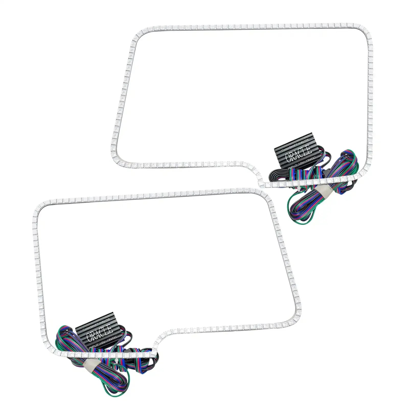 Pair of LED headlight halo light strips with wiring for off-road and overland vehicles