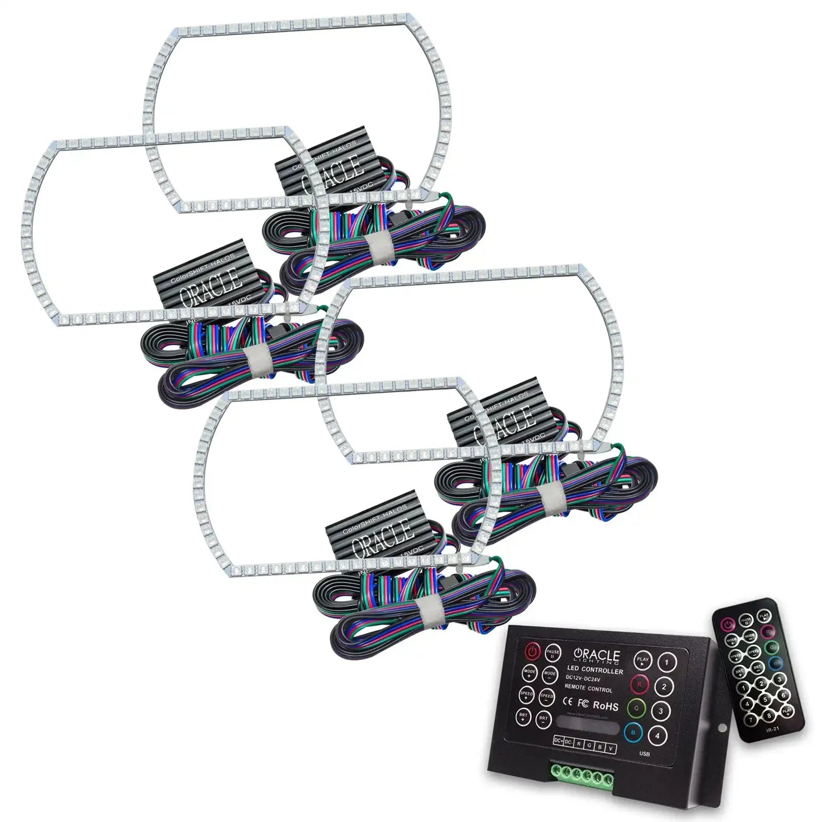 LED halo lighting kit with wiring, controller, and remote for off-road or overlanding vehicles