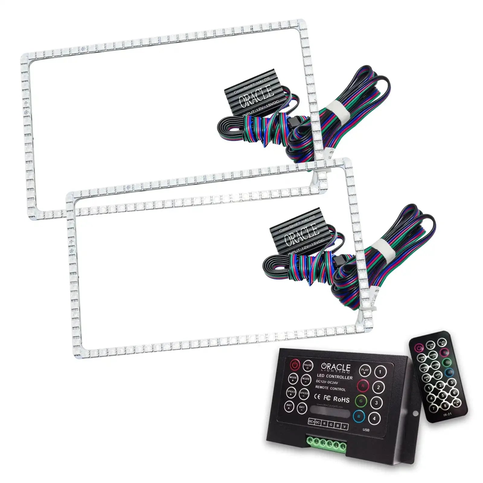 LED headlight halo kit with controller and wiring for off-road vehicles and trucks