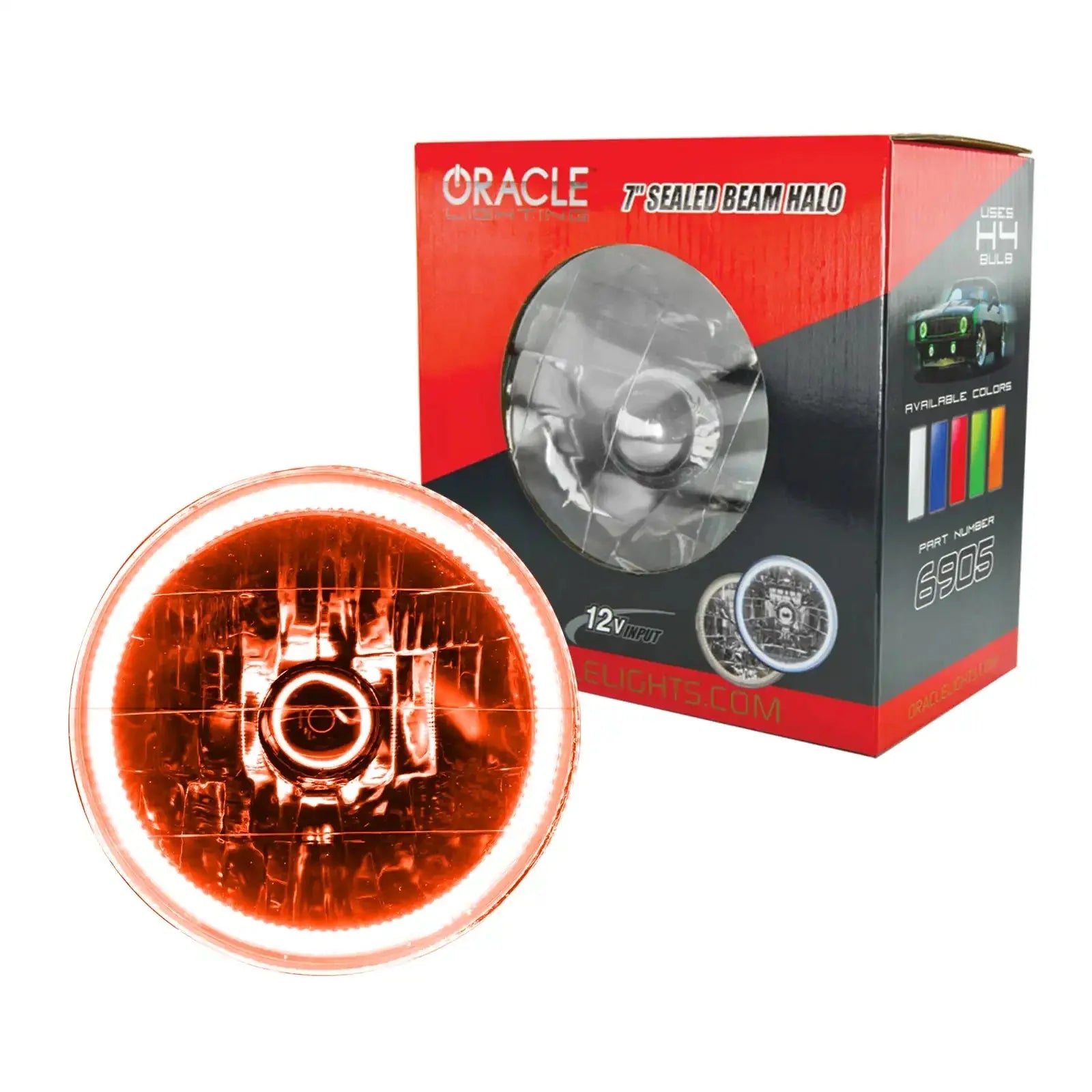 Pre-Installed 7" H6024/PAR56 Sealed Beam Halo with amber LED halo ring.