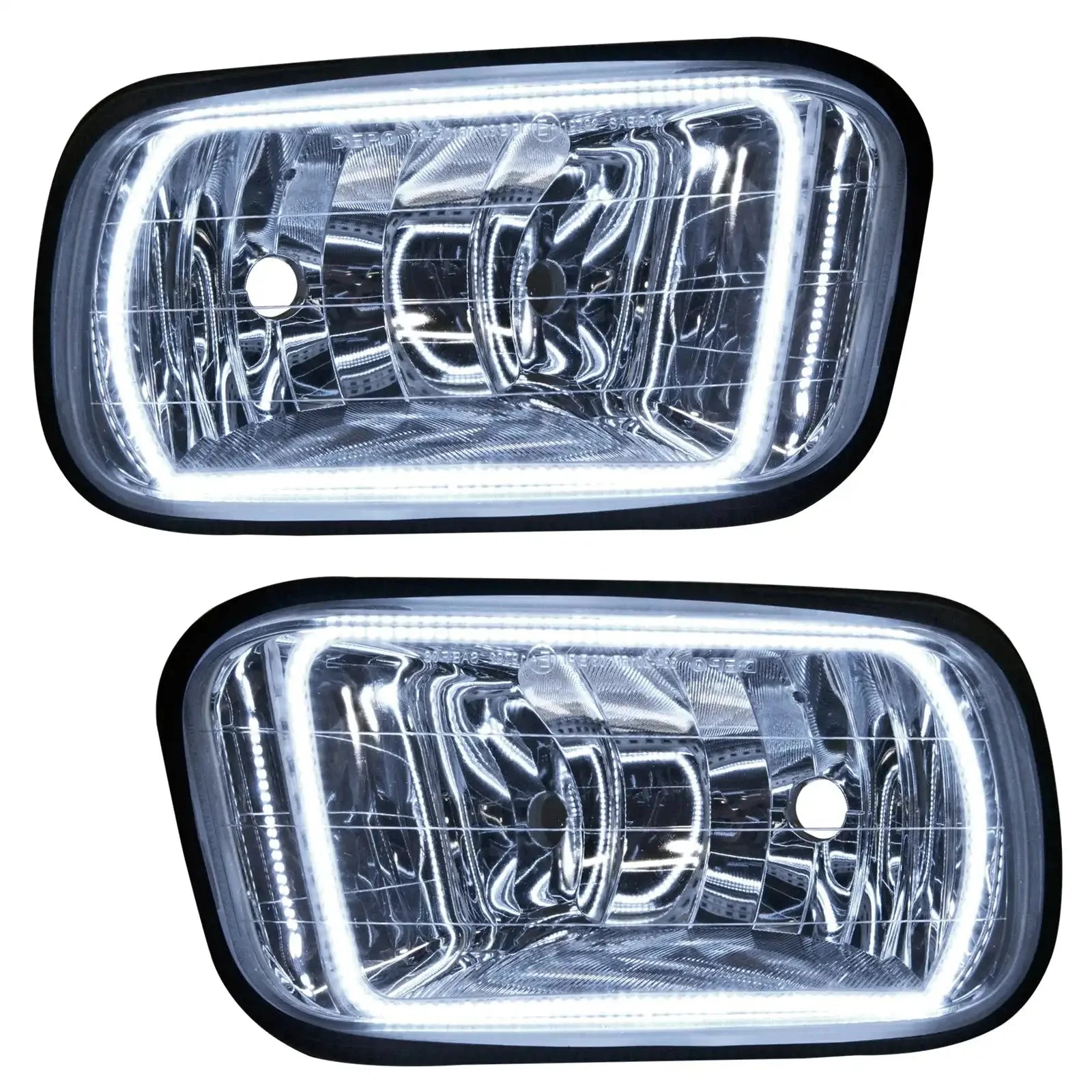 Pair of rectangular LED projector headlights with white halo ring for off-road vehicles