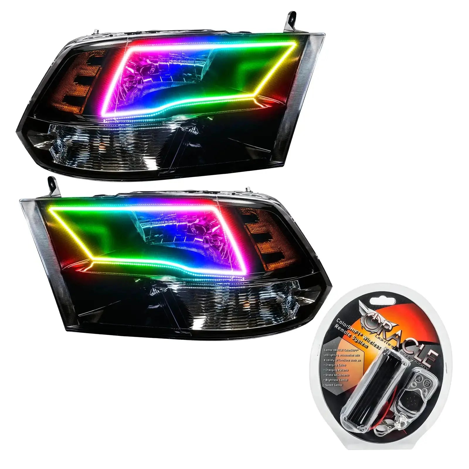 Pair of RGB LED halo headlights for trucks or SUVs with wireless remote control kit