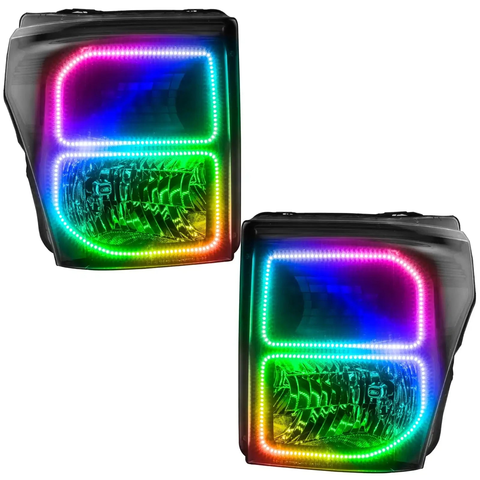 Pair of multicolor LED headlights for trucks or off-road vehicles