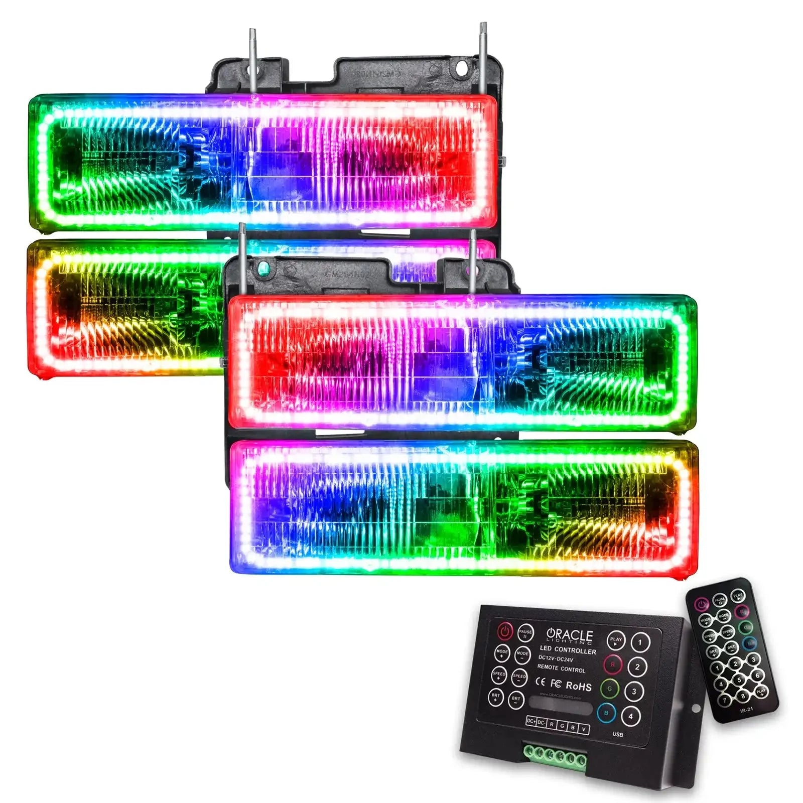 RGB LED tail lights with controller and remote for off-road vehicles, overlanding gear