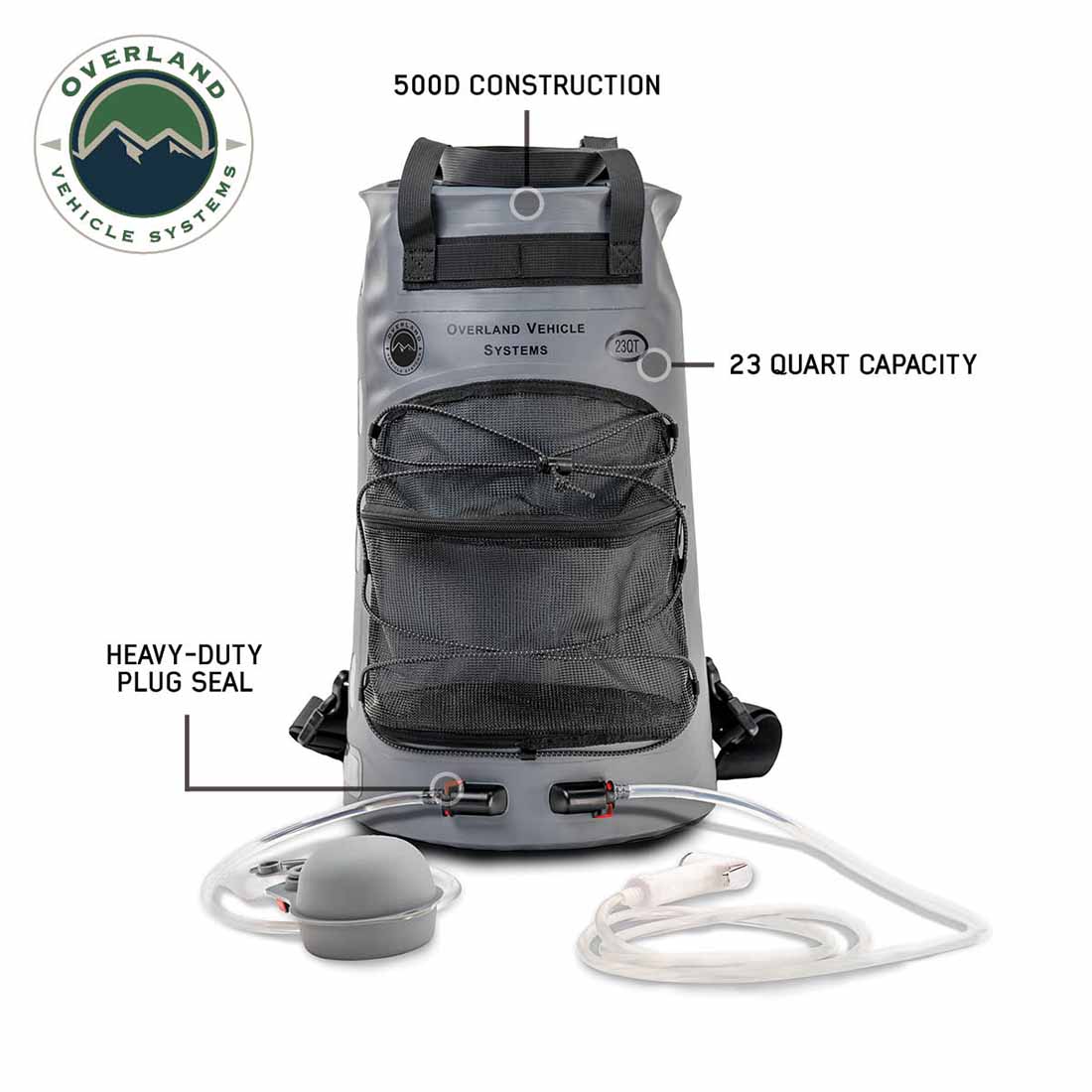 Overland Vehicle Systems 23 qt portable camp shower with foot pump and nozzle - view 2