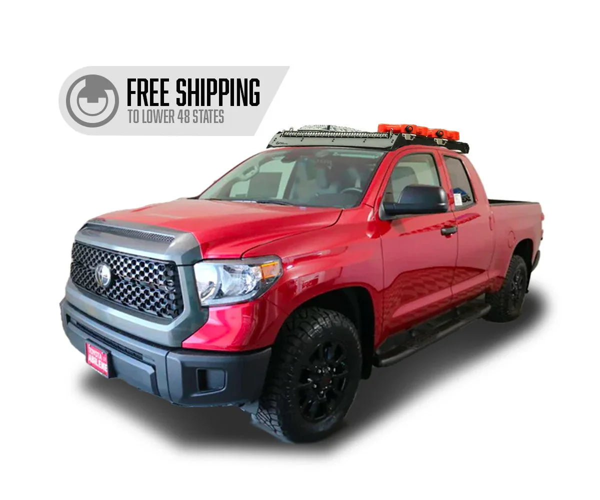 Toyota Tundra Double Cab with Prinsu roof rack, off-road accessories, free shipping badge