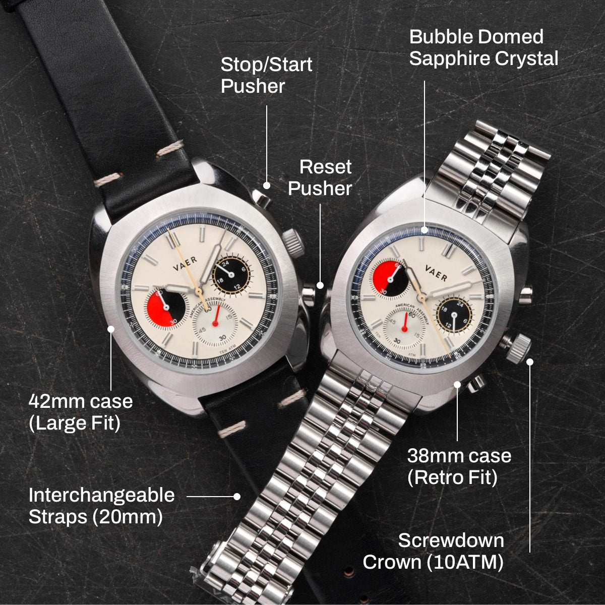 VAER R1 USA Racing Chronograph Watch - Cream 38mm