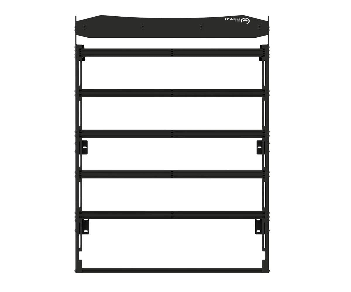 Black roof rack system for off-road vehicles, designed for overlanding gear storage