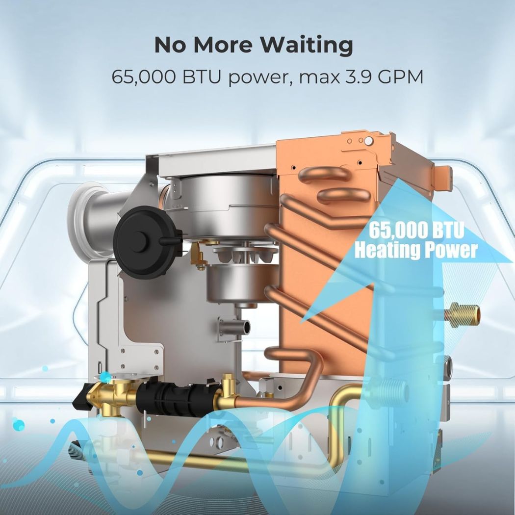 Camplux PRO 65,000 BTU RV Tankless Water Heater 2.64 GPM-Black