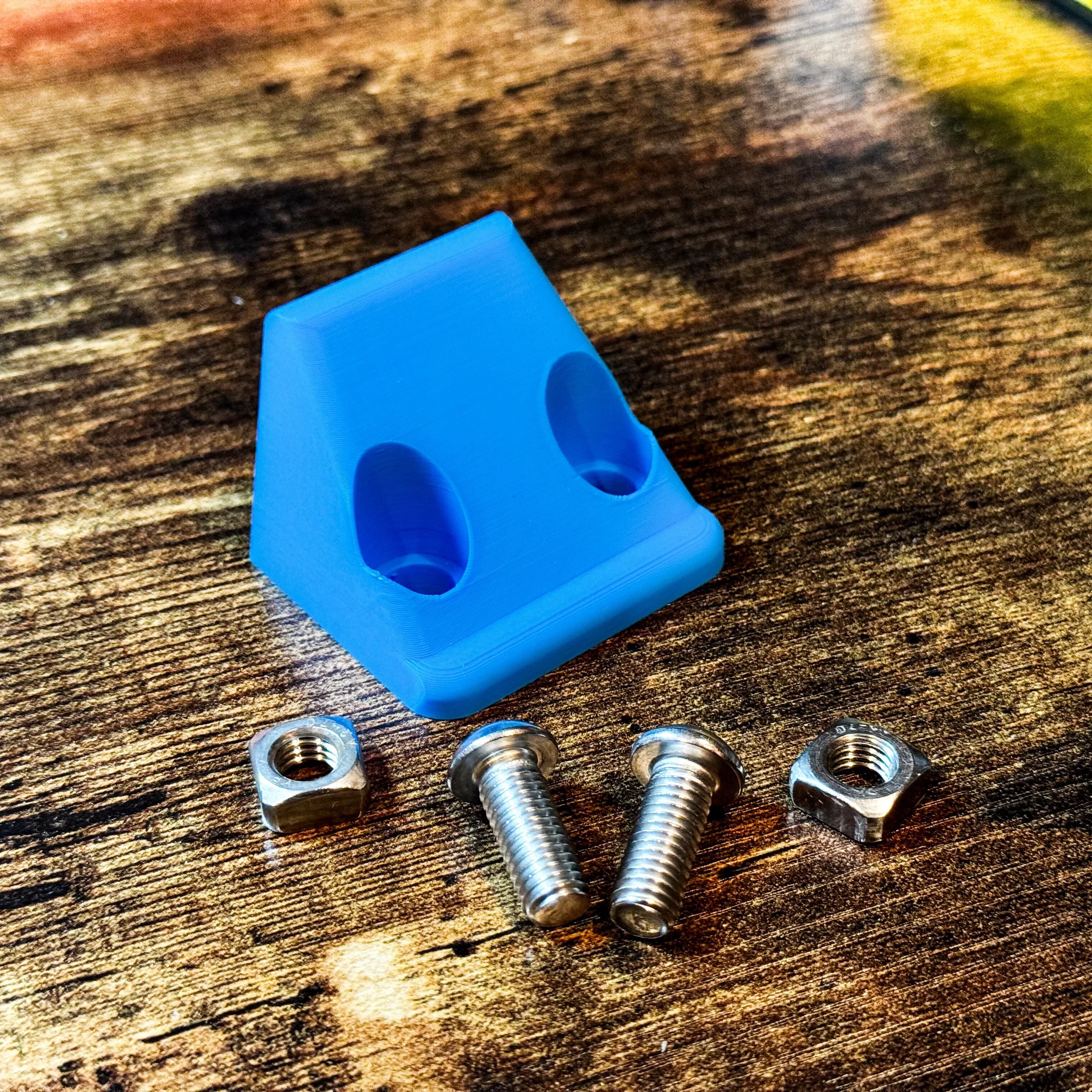 Blue rear camera relocation mount with screws and nuts for off-road vehicles