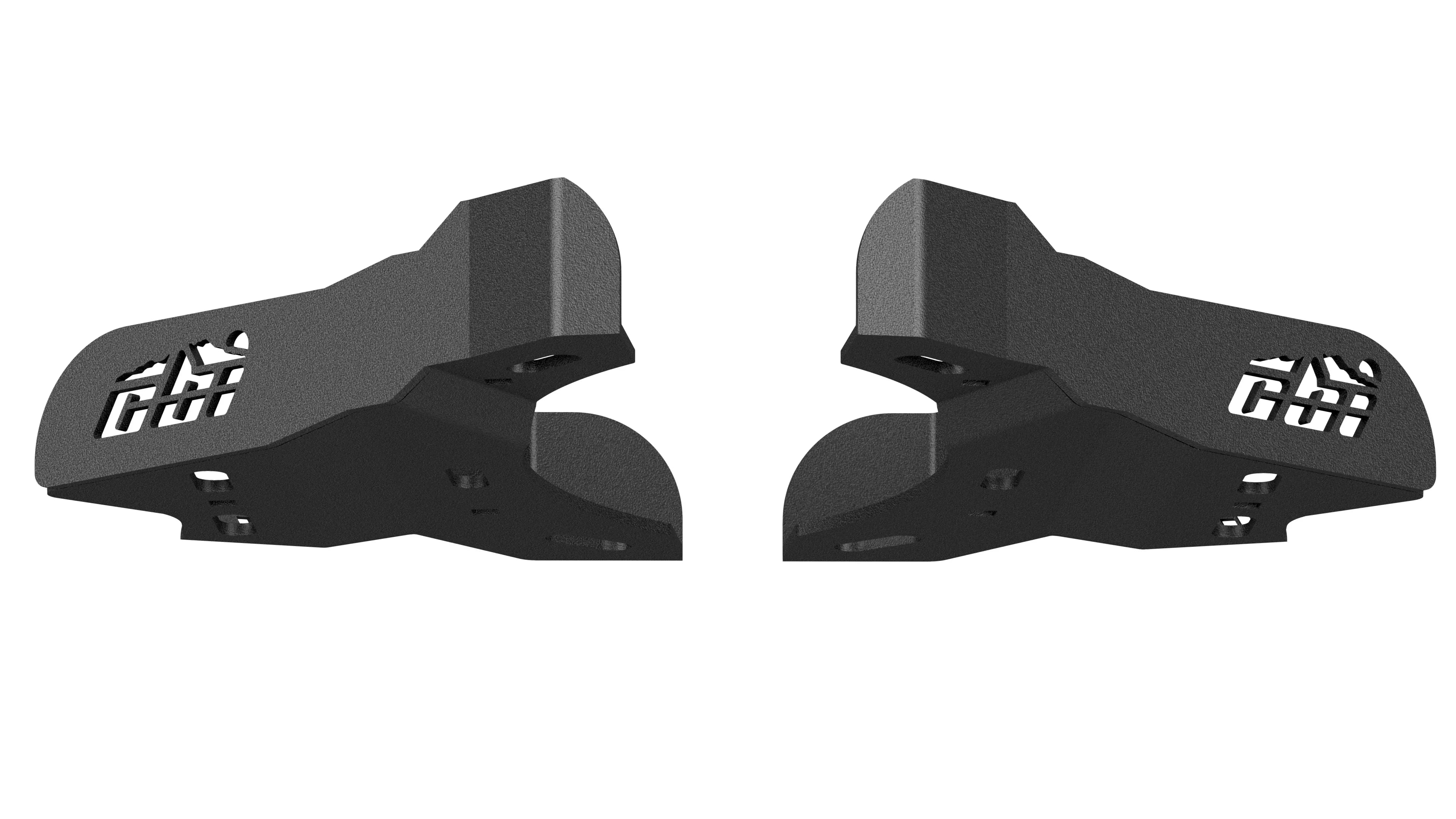 Pair of black steel off-road bumper end caps with cutout design for Toyota Tacoma or 4Runner