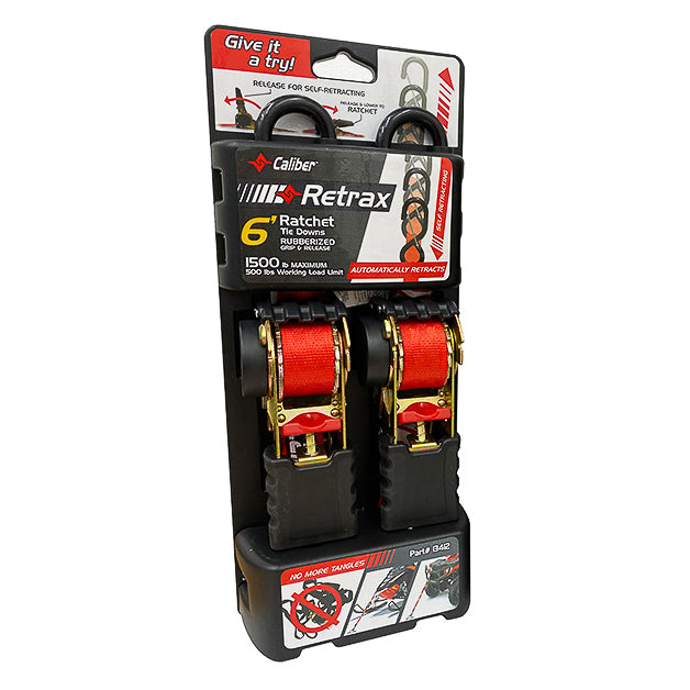 Retrax 6' retractable ratchet straps pair for universal fit