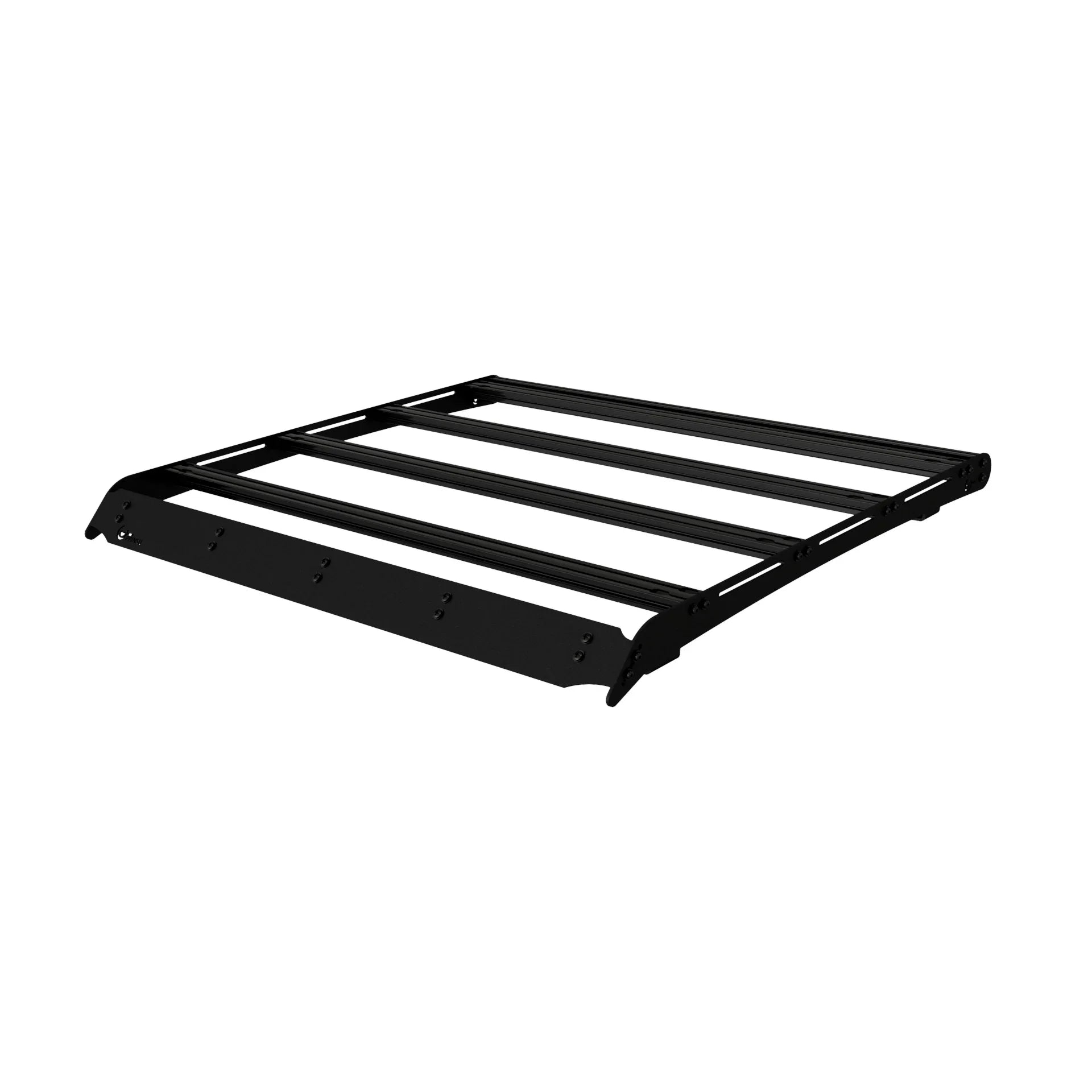 Black metal roof rack with cover for off-road vehicle or SUV, isolated on white background.