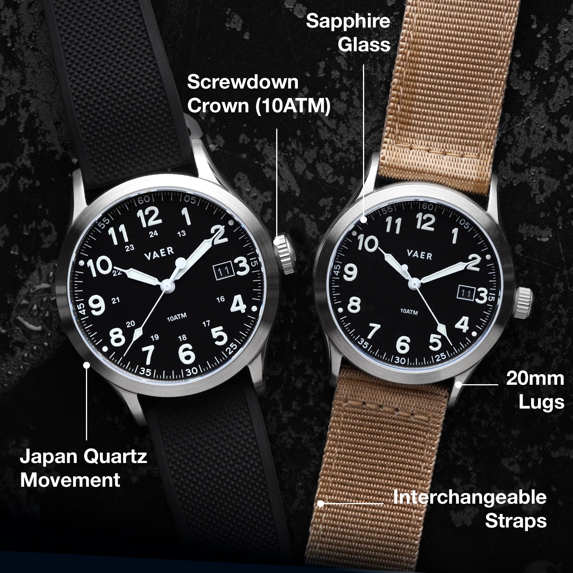 VAER S3 Calendar Field Black Watch - 36mm Quartz