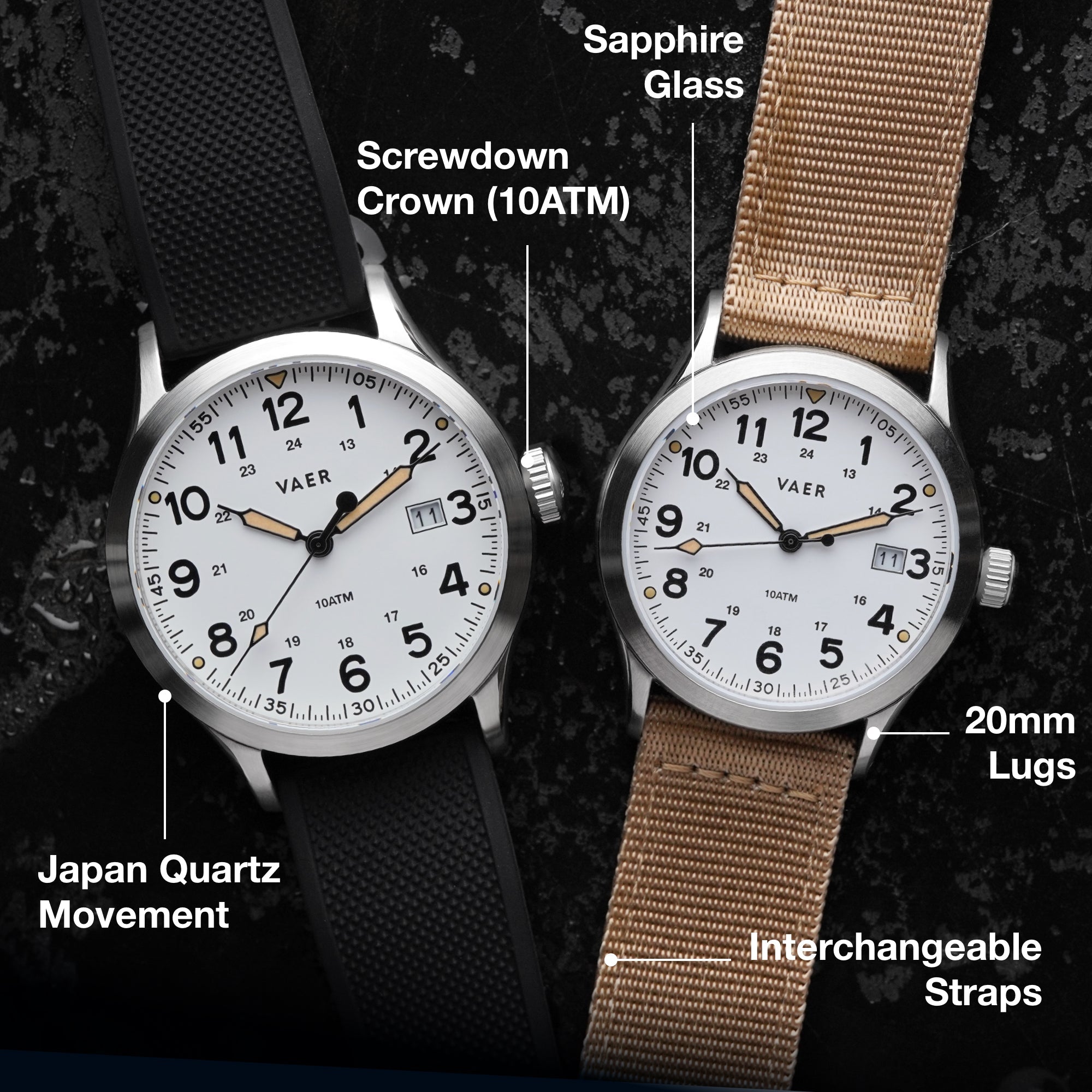 VAER S5 Calendar Field White Watch - 40mm Quartz