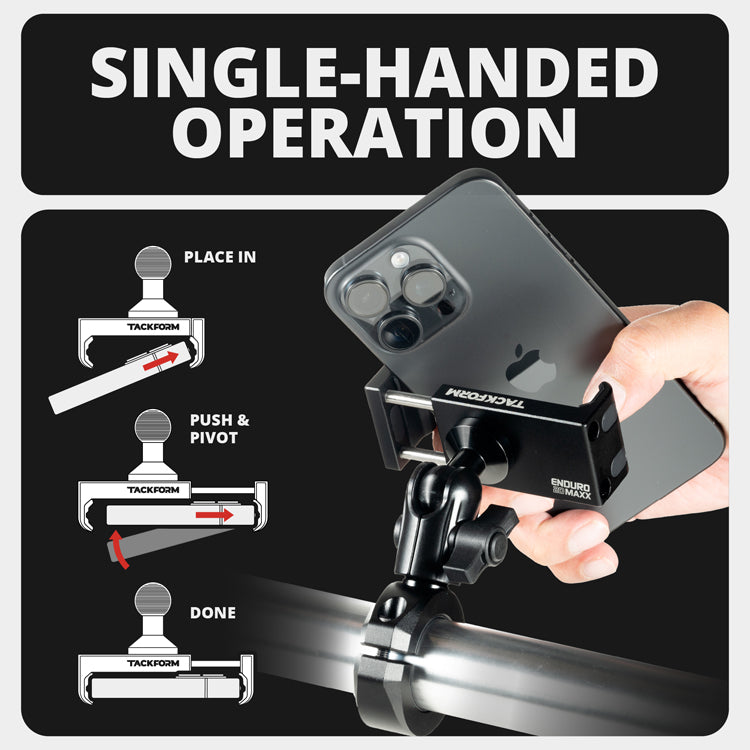 Tackform Enduro Series grab handle bar clamp long reach phone mount, universal fit