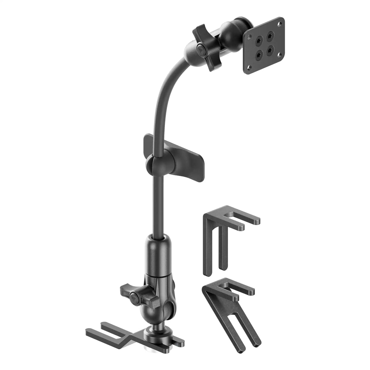 Tackform seat rail floor bolt mount with AMPS holder and rigid flex arm, universal fit