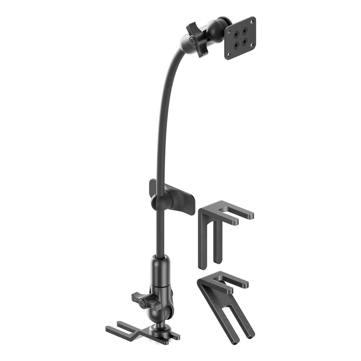 Tackform seat rail floor bolt mount with AMPS holder and rigid flex arm, universal fit