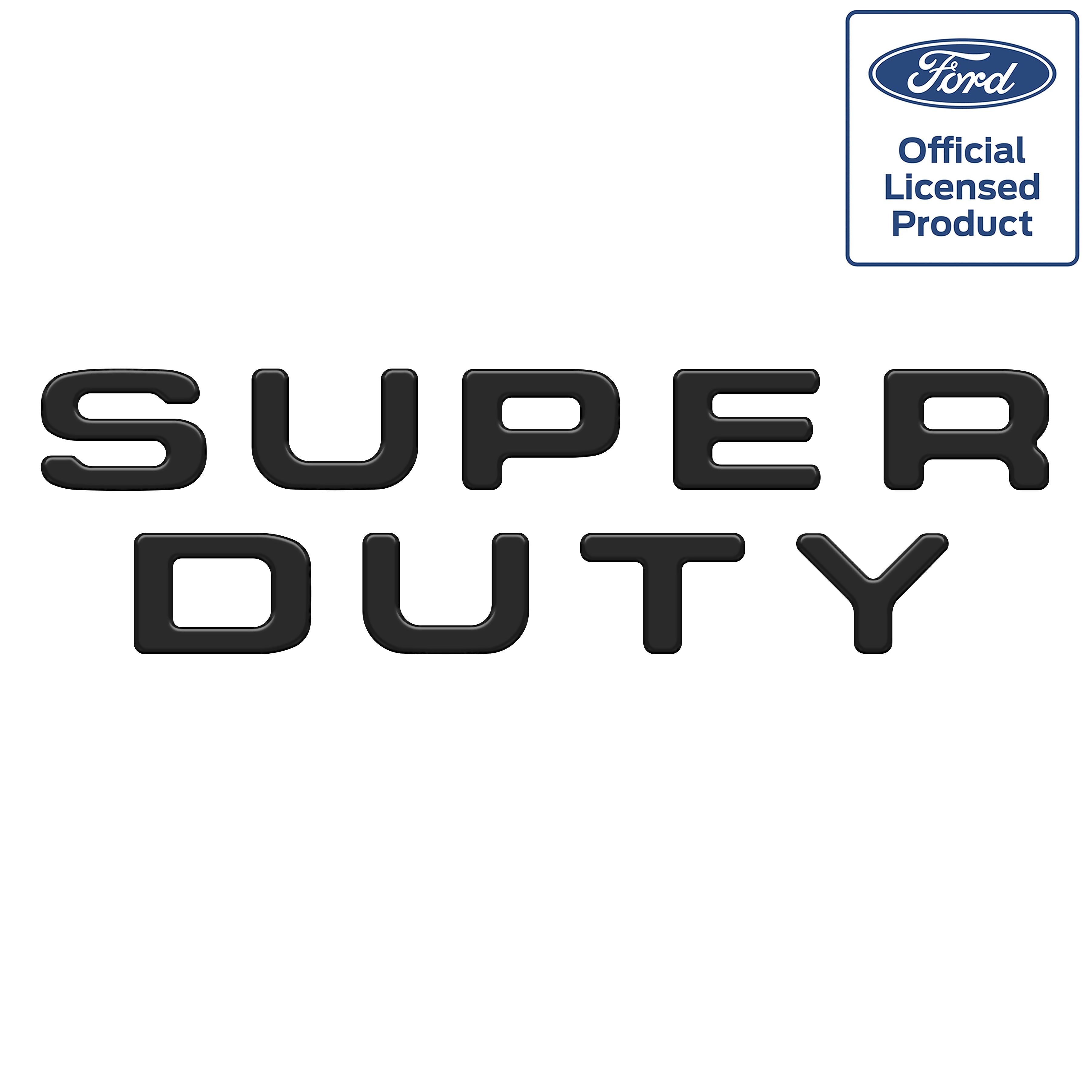 Black SUPER DUTY emblem badge for Ford trucks, official licensed product on white background.