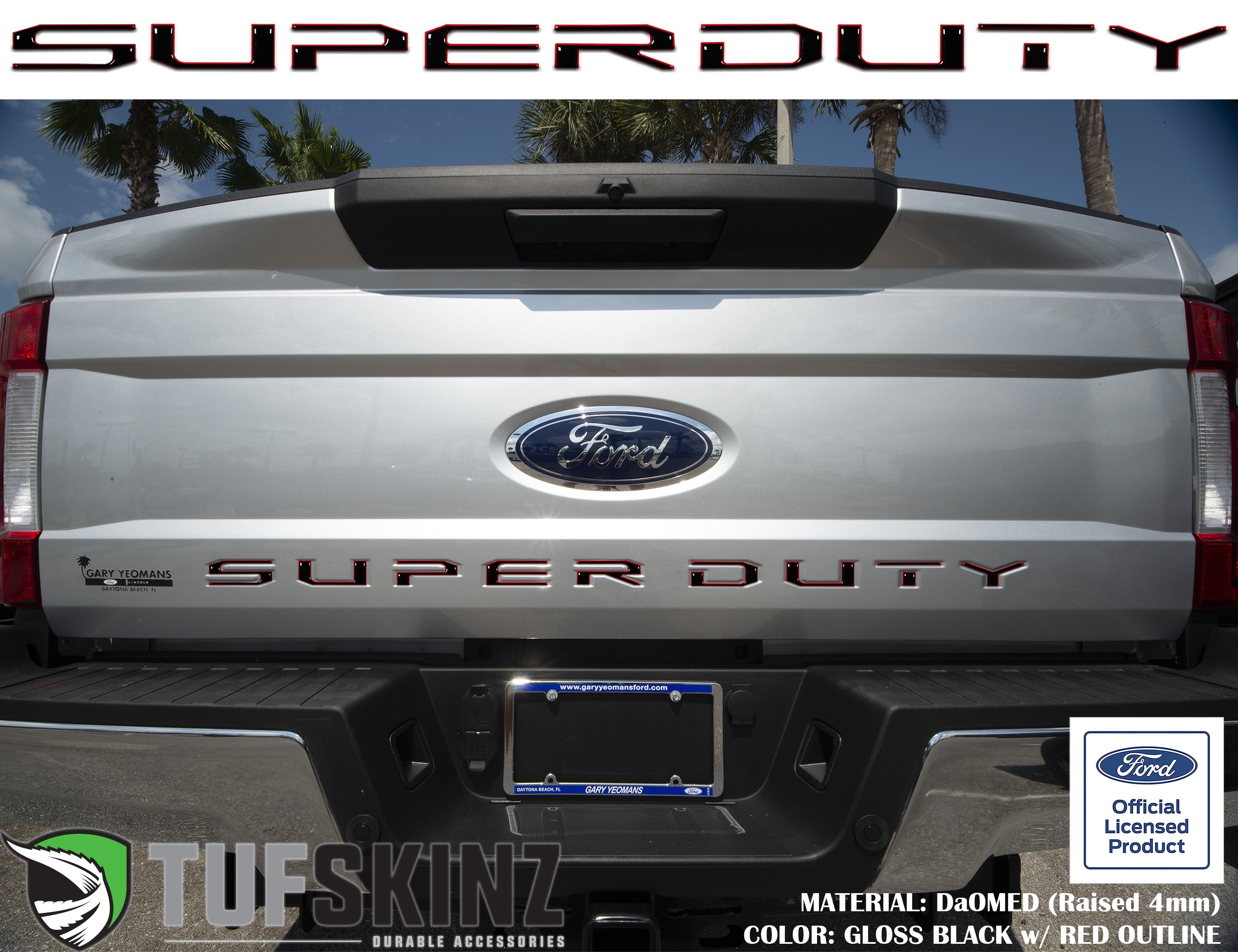 "SUPER DUTY" Tailgate Letter Inserts Fits 2017-2019 Ford Super Duty Gloss Black/Red Outline