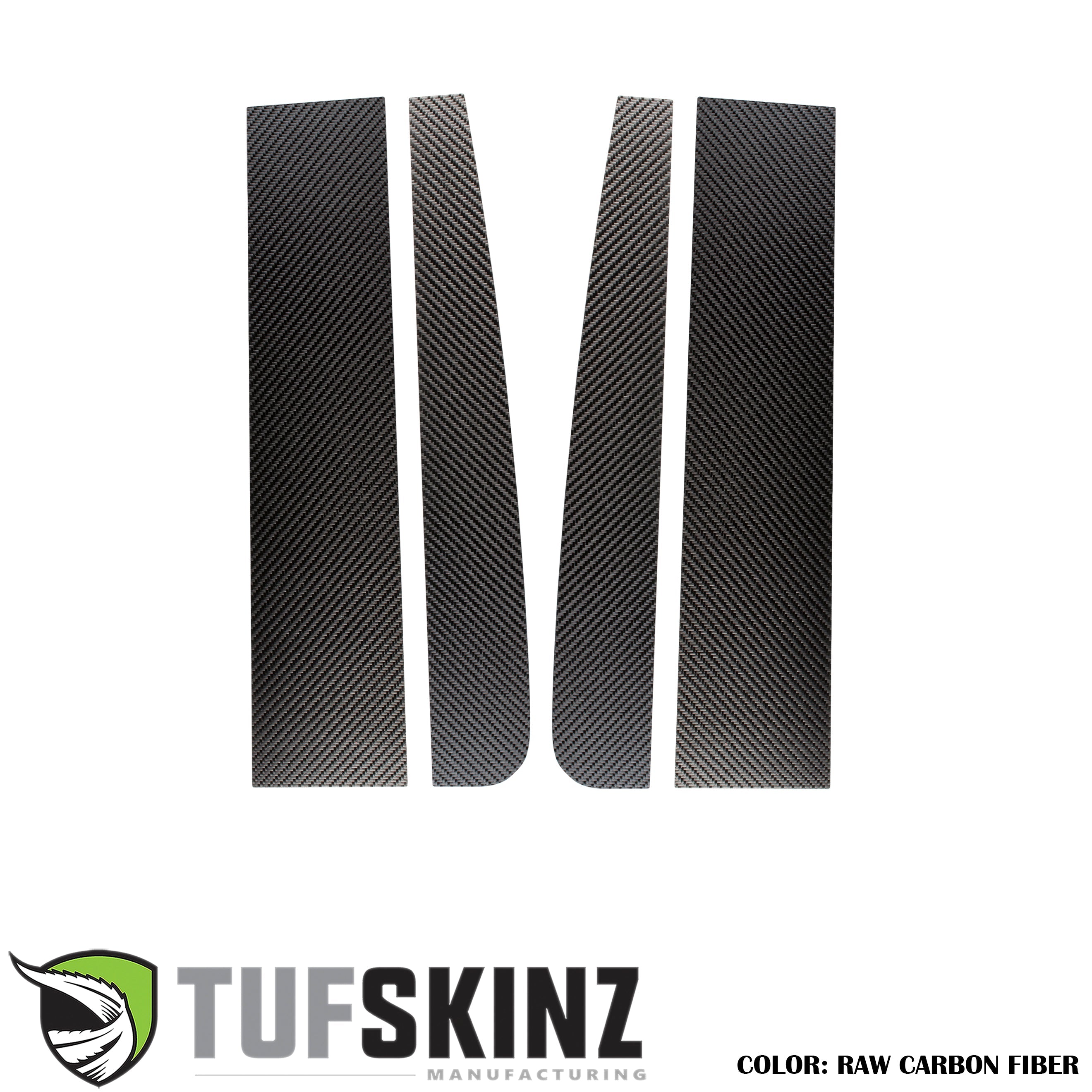 Raw carbon fiber door pillar overlay trim set for vehicle exterior customization