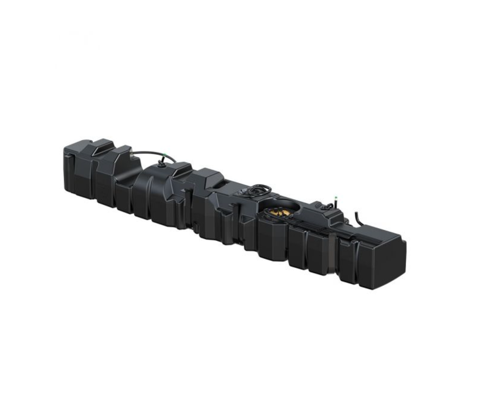 Black automotive auxiliary fuel tank for overlanding vehicles on white background