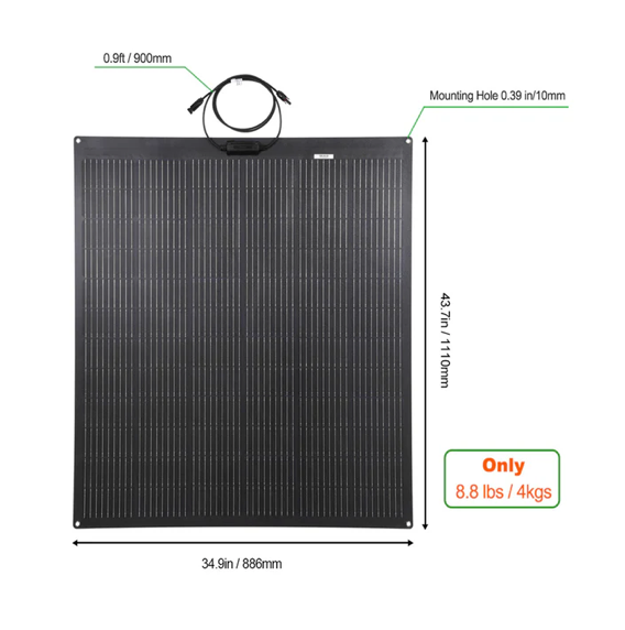 Lensun 200W flexible solar panel, universal fit